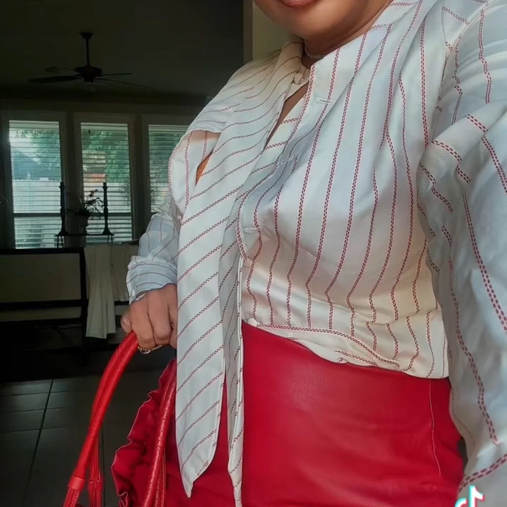 Striped White and Red Women's Top- Vault - Picture 2 of 6